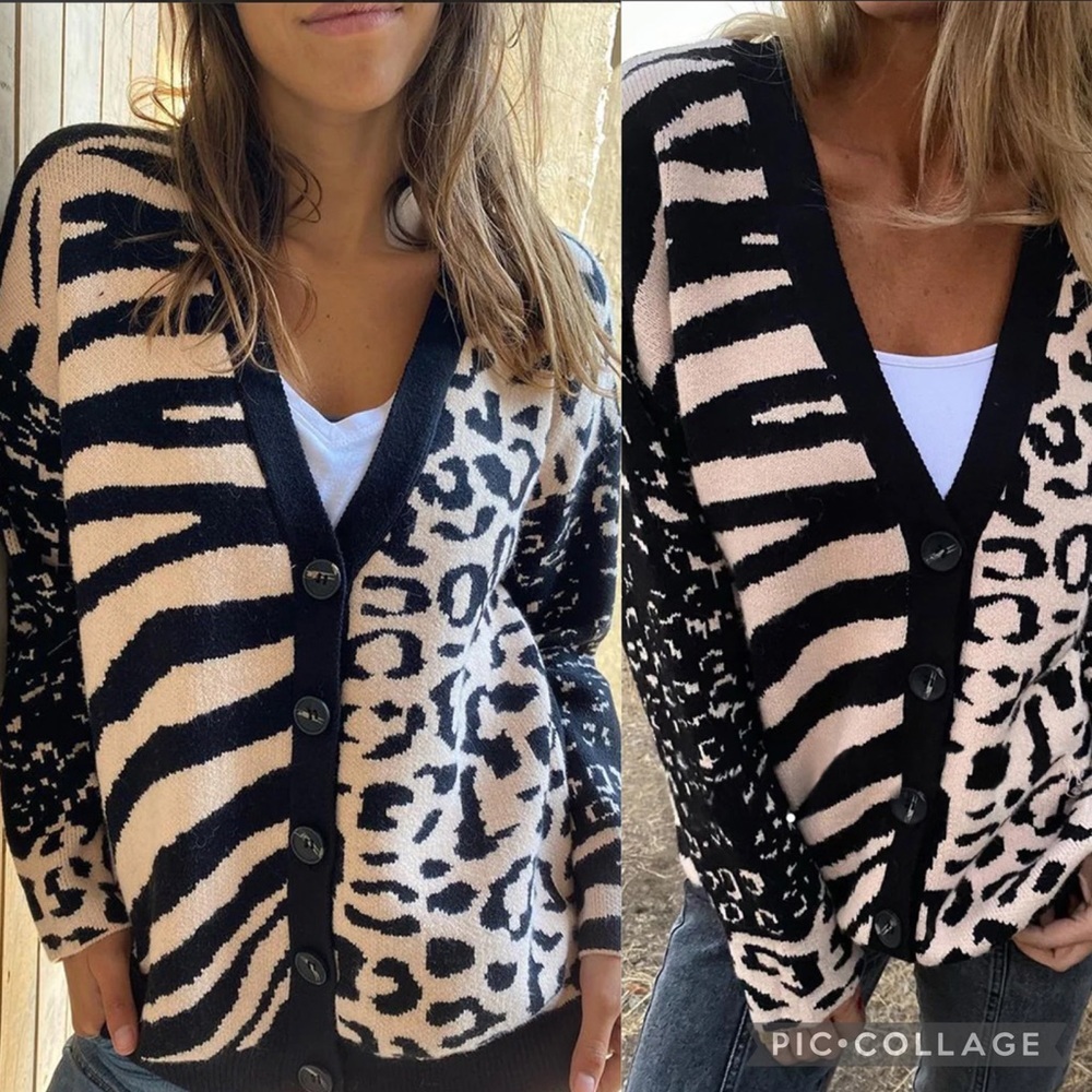 BLACK Animal Print Buttons Cardigan - Picture 2 of 2